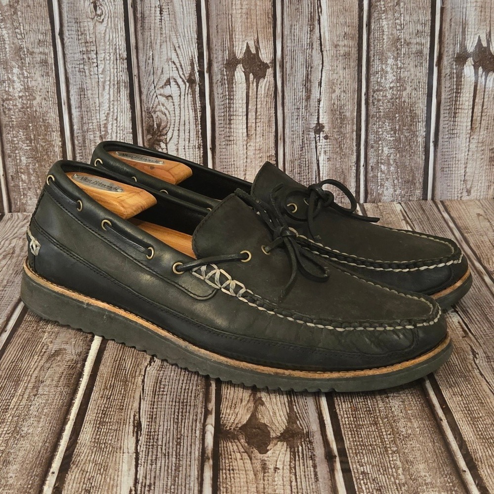 Sz 11 M Mens Cole Haan Pinch Rugged Camp Moc Black‎ Leather Cushioned Boat Shoes